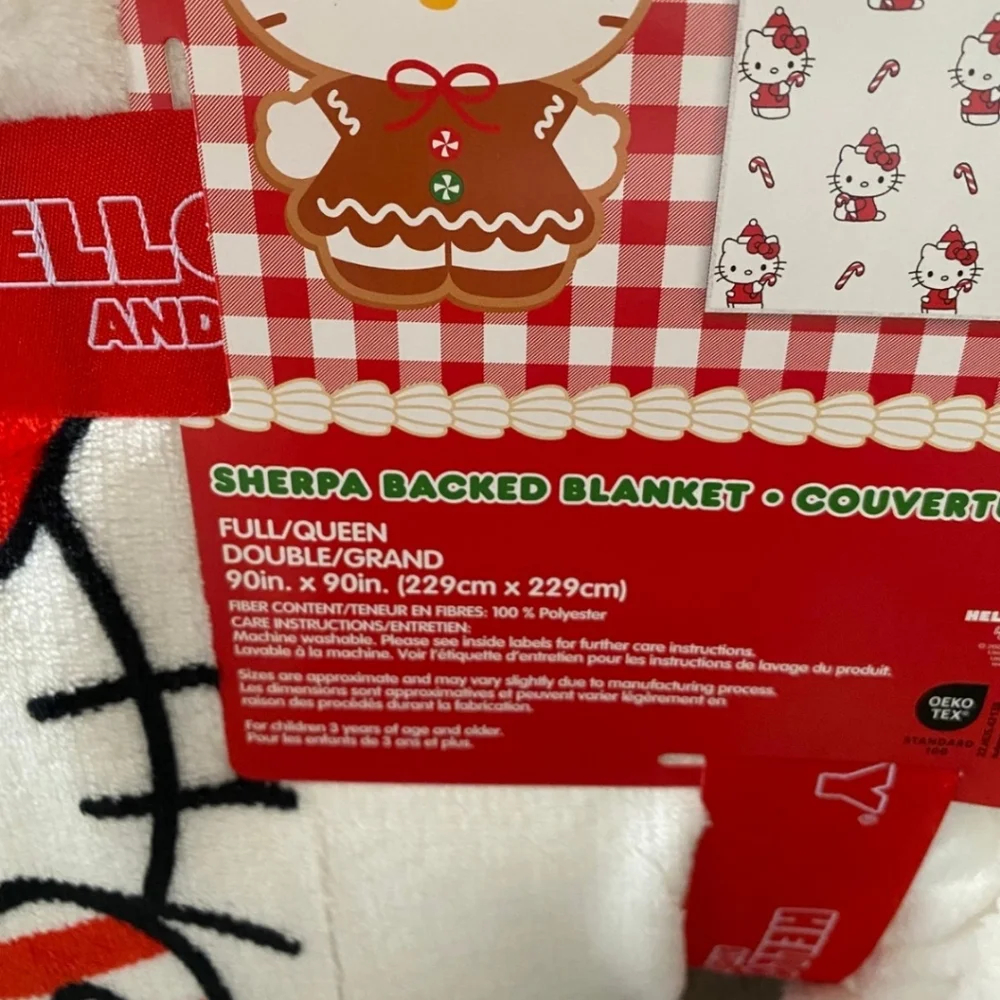 Hello Kitty Full/ Queen Candy Cane Christmas Holiday Sherpa Throw Blanket - Picture 3 of 3